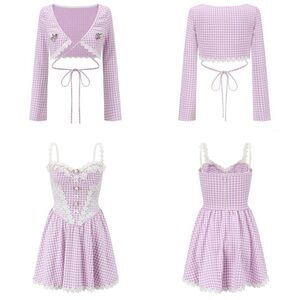 Lacemade purple gingham dress w/cardigan